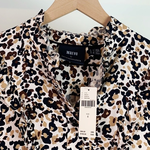 NWT Anthropologie Maeve Katia Leopard Print Ruffled Buttondown Top - Picture 5 of 7